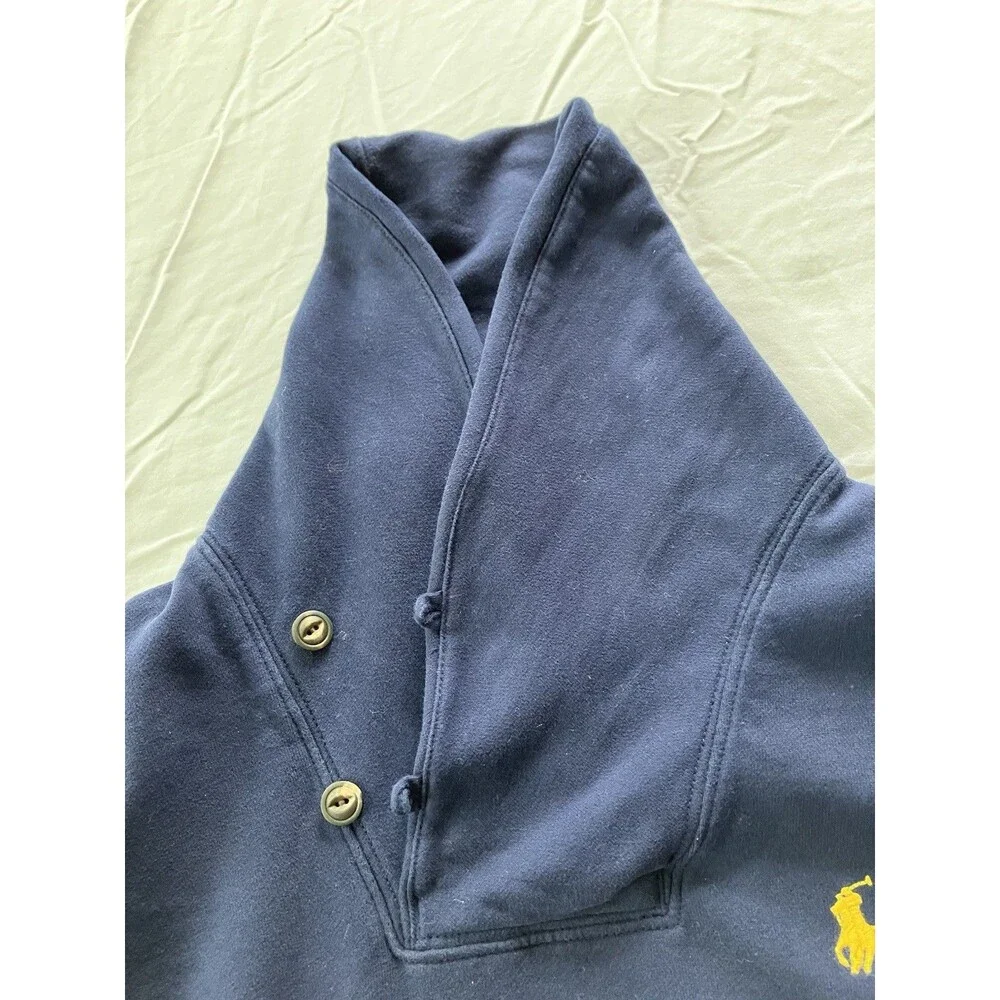 Polo Ralph Lauren Men’s Navy Blue Shawl Collar Sweatshirt - Yellow Pony Sz Small